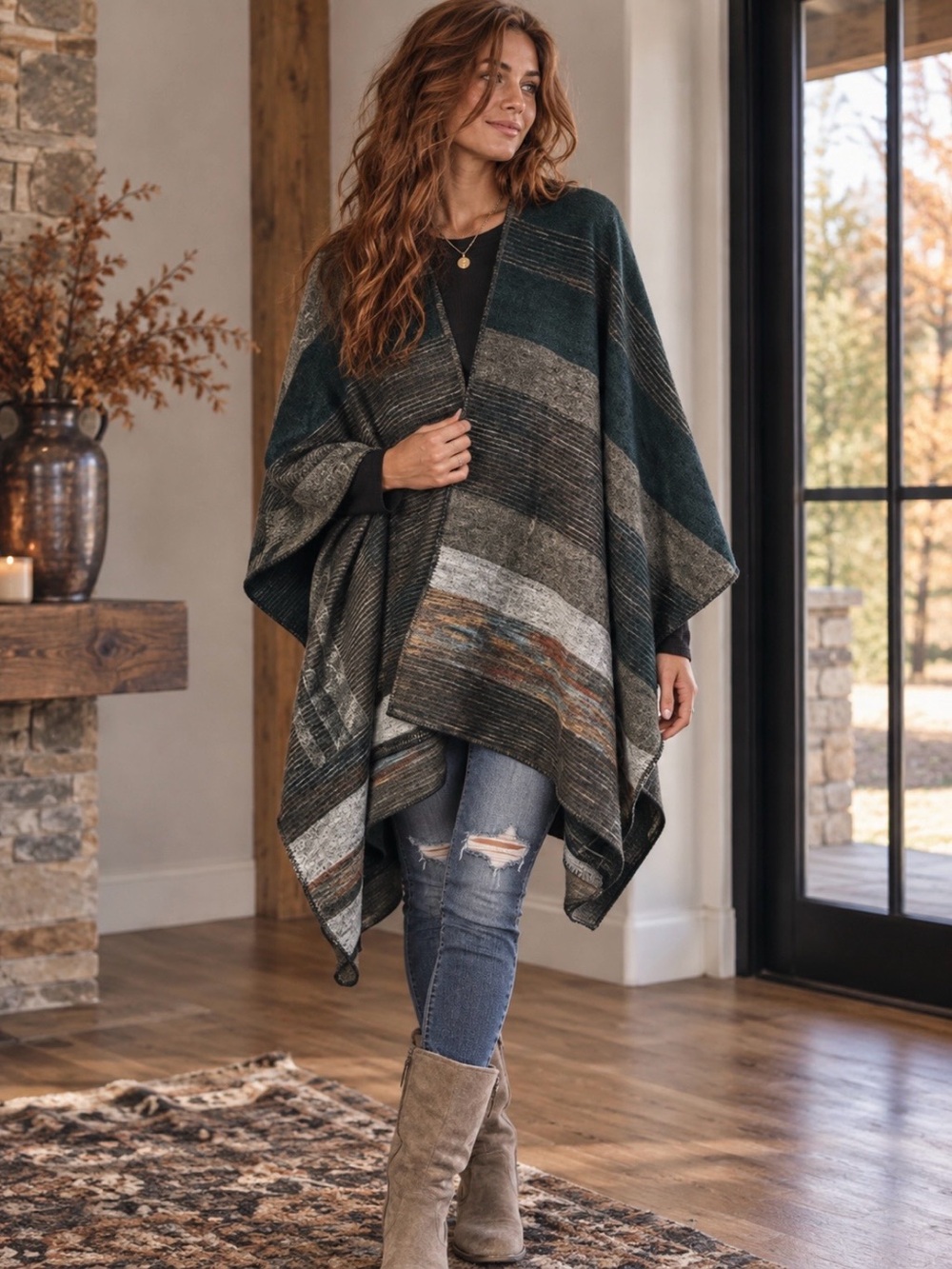 NWT Kollie Moore Boho Colorblock Shawl Wrap